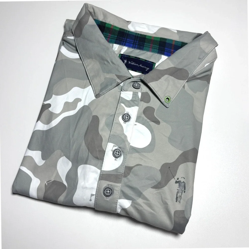 William Murray Camo Golf Polo Men L Gray Course all over Print Performance Shirt - Picture 2 of 9